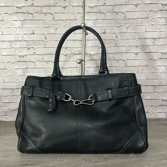 Coach Handbags - Coach | Vintage Black Leather Hampton Belted Satchel Tote Shoulder-Bag Purse